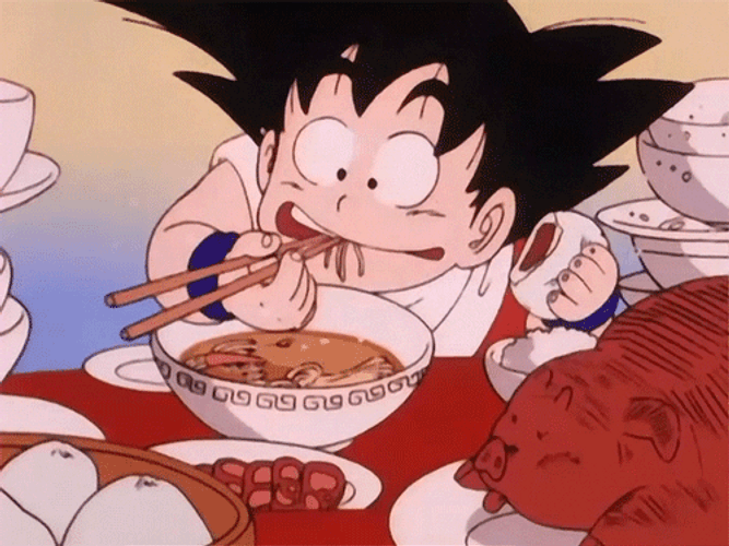 Kid Goku eating ramen.