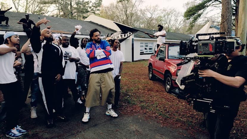 J Cole shooting the 'Whole House' music video with PFG.
